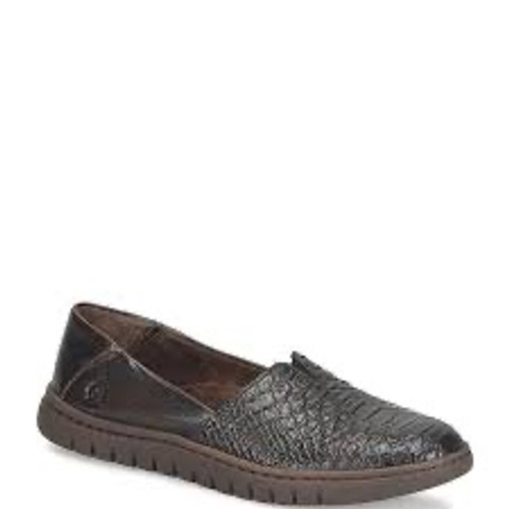 Born Sebra brown leather croc embossed flats slip on women's size 6.5 casual